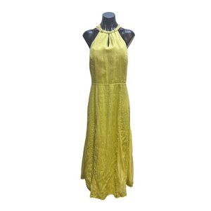 NWT Soft Surroundings Green-Yellow Linen Halter Maxi Dress
